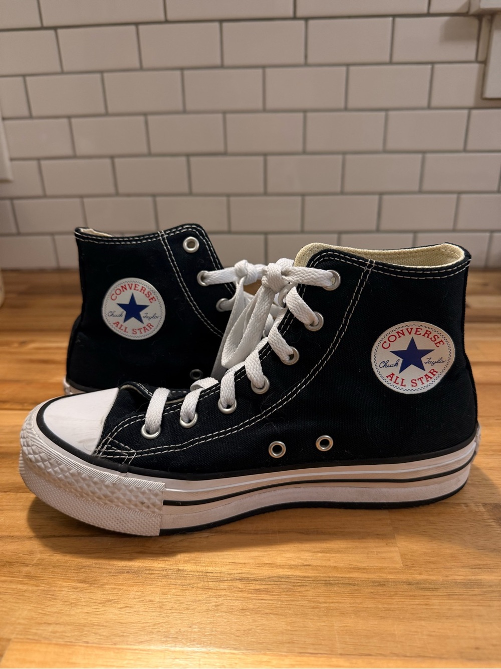 Converse Black & White High-Top Kids Sneakers platform size Y4